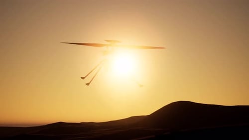 Mars Ingenuity Helicopter Autonomous Flight Over Desert Landscape