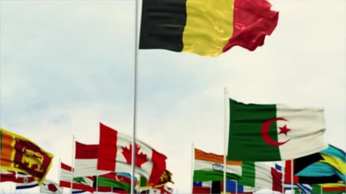 Waving Belgian Flag with Other National Flags Background