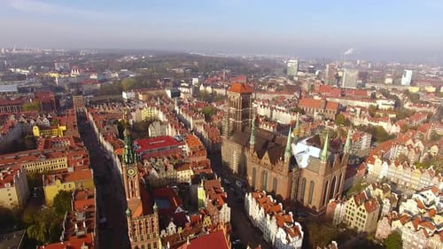 Aerial view of the old town of Gdansk at sunny day