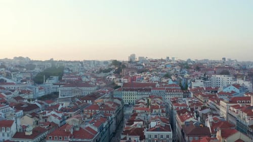Aerial View of Colorful Residential Apartment Houses with Red Rooftops in Traditional European
