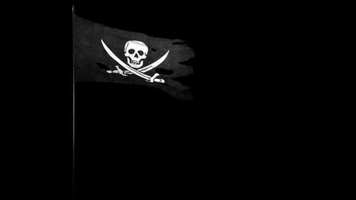 Distressed Pirate Flag Waving with Skull and Crossbones