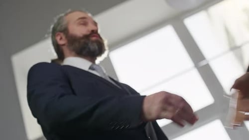 Professional Man Handshake Indoors in Corporate Setting