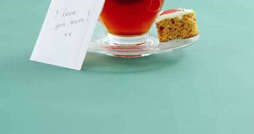 Tea, Cake, and "I Love You, Mom" Card