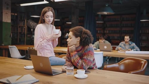 Two Women Working Together in a Library