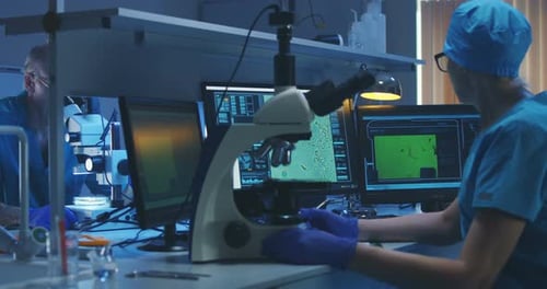 Wissenschaftler verwenden ein Mikroskop in einem Labor