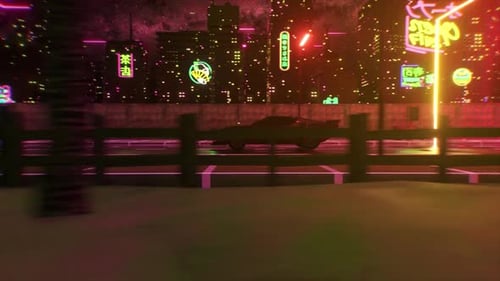 Car and City in Neon Style