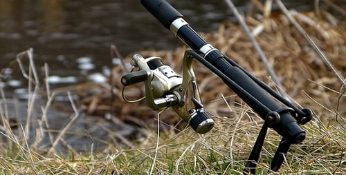 Fishing Rod Stands Next to Flowing River