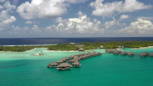 Aerial view of resort in Bora Bora, French Polynesia.