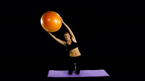 Fitness Girl Doing Fitness Exercise, Fitness-ball, Gym, Alpha Channel, Matte