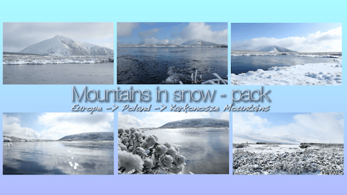 Scenic Winter Landscape with Frozen Pond and Mountains