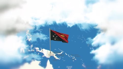 Waving Papua New Guinea Flag and Map 3D Animation