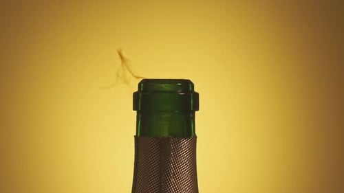Opening Bottle of Champagne Wine. Champagne Explosion with Flying Cork