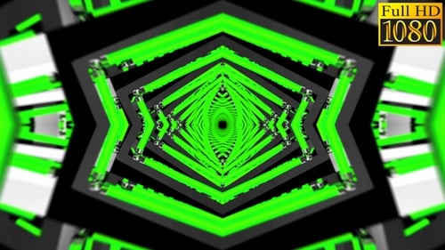 Kaleidoscopic Neon Green Geometric Tunnel Background Loop