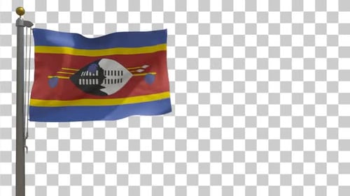 Bandera de Eswatini/Suazilandia en asta de bandera con canal alfa - 4K