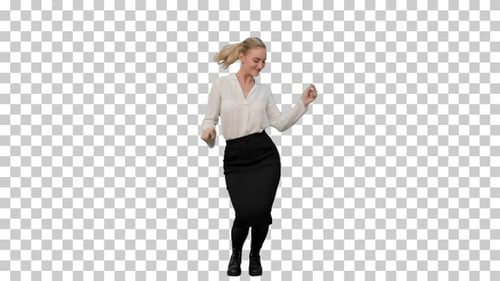 Businesswoman dancing wildly celebrating, Alpha Channel