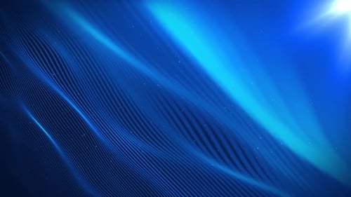 Abstract particle wave blue color wave flowing particles light