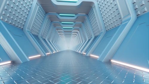 Light Blue Tunnel Neon Empty Corridor Able to Loop Seamless
