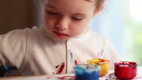 Cute Baby Paint with Gouache