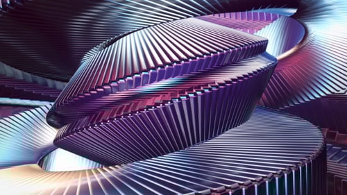 Dynamic Abstract Metallic Helix Animation with Neon Glow