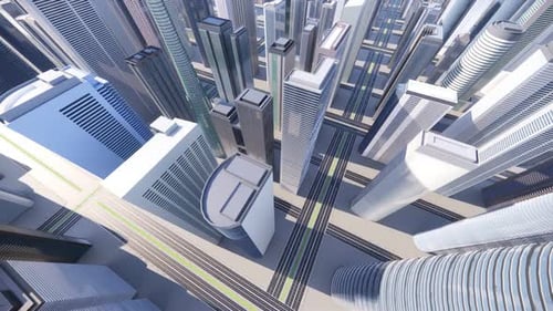 3d render of abstract bright city with skyscrapers. Simple forms of buildings