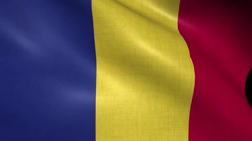 Animated Romania Flag Waving with Realistic Fabric Texture
