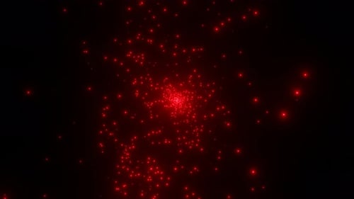 Entstehung und Ausbreitung von roten Partikeln aus der Mitte. Explosion von elementaren