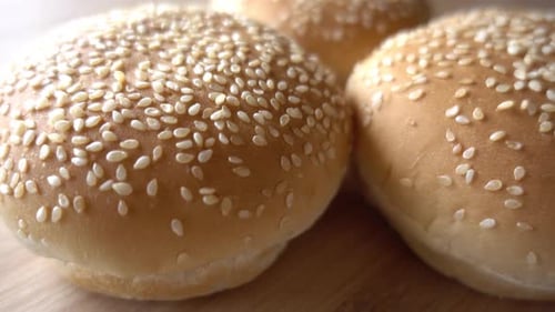Close-Up of Hamburger Buns with Sesame Seeds