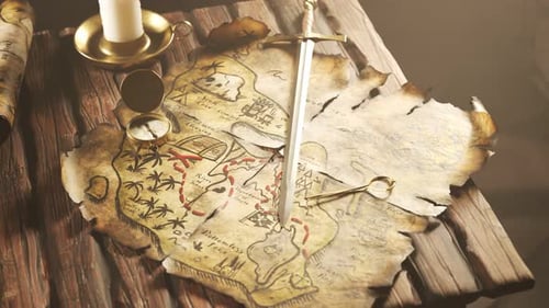 Animated Pirate Treasure Map with Compass and Sword