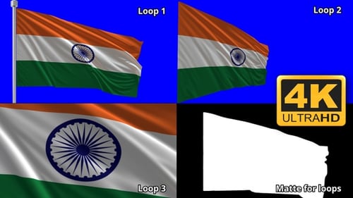 Waving Indian Flag with Chroma Key and Alpha Matte