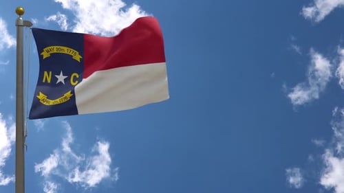 North Carolina State Flag Waving in Realistic Blue Sky