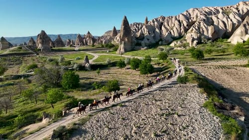 Horseback riding in Cappadocia aerial view 4 K