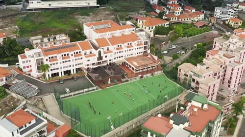 Aerial Footage of Sports Complex in the Middle of the Charming Valley Village