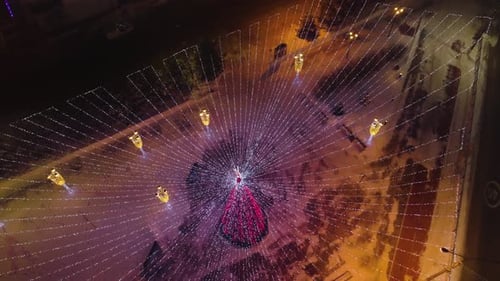 Aerial Night View of Festive Christmas Tree