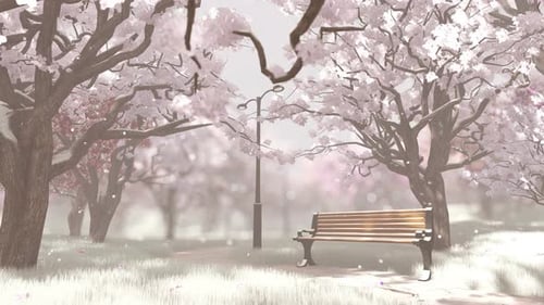 Snow-covered Trees And Benches In The City Park