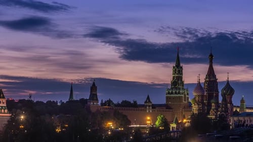 Moscow kremlin and St. Basil's Cathedral at sunset