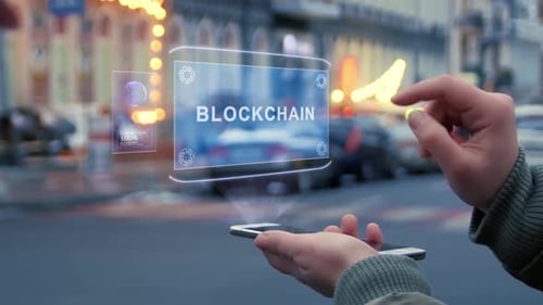 Futuristic Holographic Blockchain Data UI Display