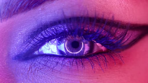 Macro of Woman Eye with Glitter Shiny Makeup