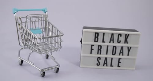 Miniature Shopping Cart and Black Friday Sale Sign
