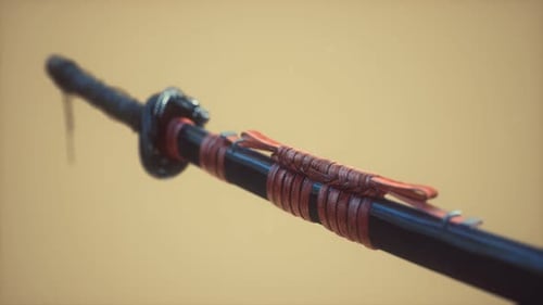 Asiatisches Katana mit Ornament Sward auf hellem Hintergrund