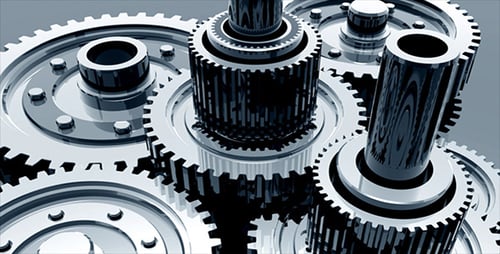 Rotating Silver Gears Machine Animation