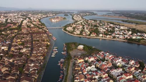 The Tranquil Aerial View of Beautiful Hoi An Old Heritage Town in Vietnam at Day