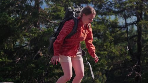 Young Woman Having an Adventure - Going on the Mountain