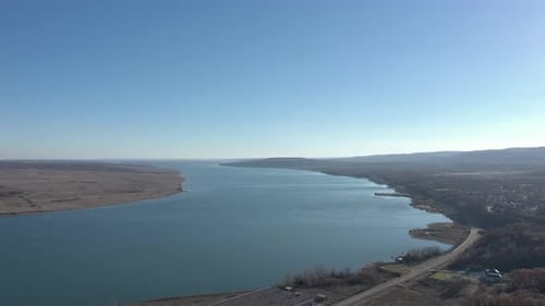 Slow descending over Danube river on Balkans 4K aerial footage