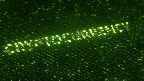 Green CRYPTOCURRENCY Word Made with Luminescent Particles