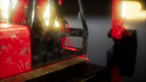 Detailed Red Excavator Rotating Slowly