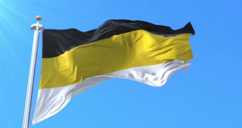 Realistic Waving Black Yellow White Flag Animation Against Blue Sky