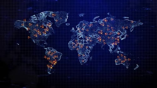 Futuristic Digital World Map Global Network Data Visualization