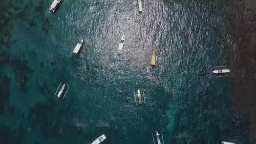 Aerial View of a Lagoon with Fishing Boats