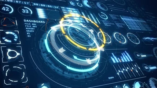3D HUD UI technology interface screen with futuristic elements graph abstract background