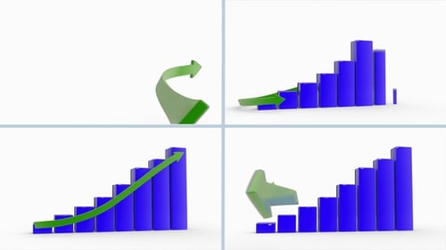3D Bar Graph Animation with Growing Upward Arrow
